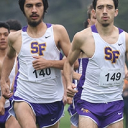 Two SF State track athletes running side by side